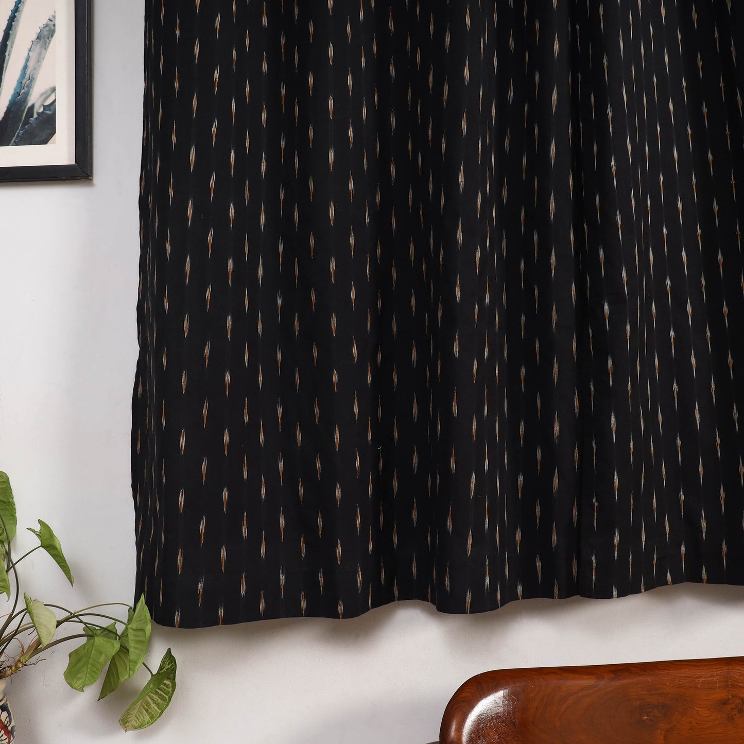 Black - cotton window pochampally ikat curtain (5 x 3 feet)