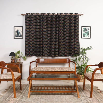 Black - cotton window pochampally ikat curtain (5 x 3 feet)