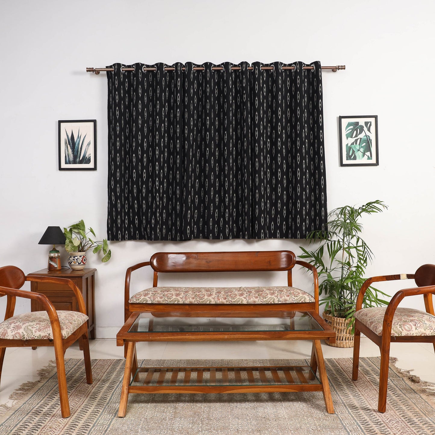 Black - cotton window pochampally ikat curtain (5 x 3 feet)