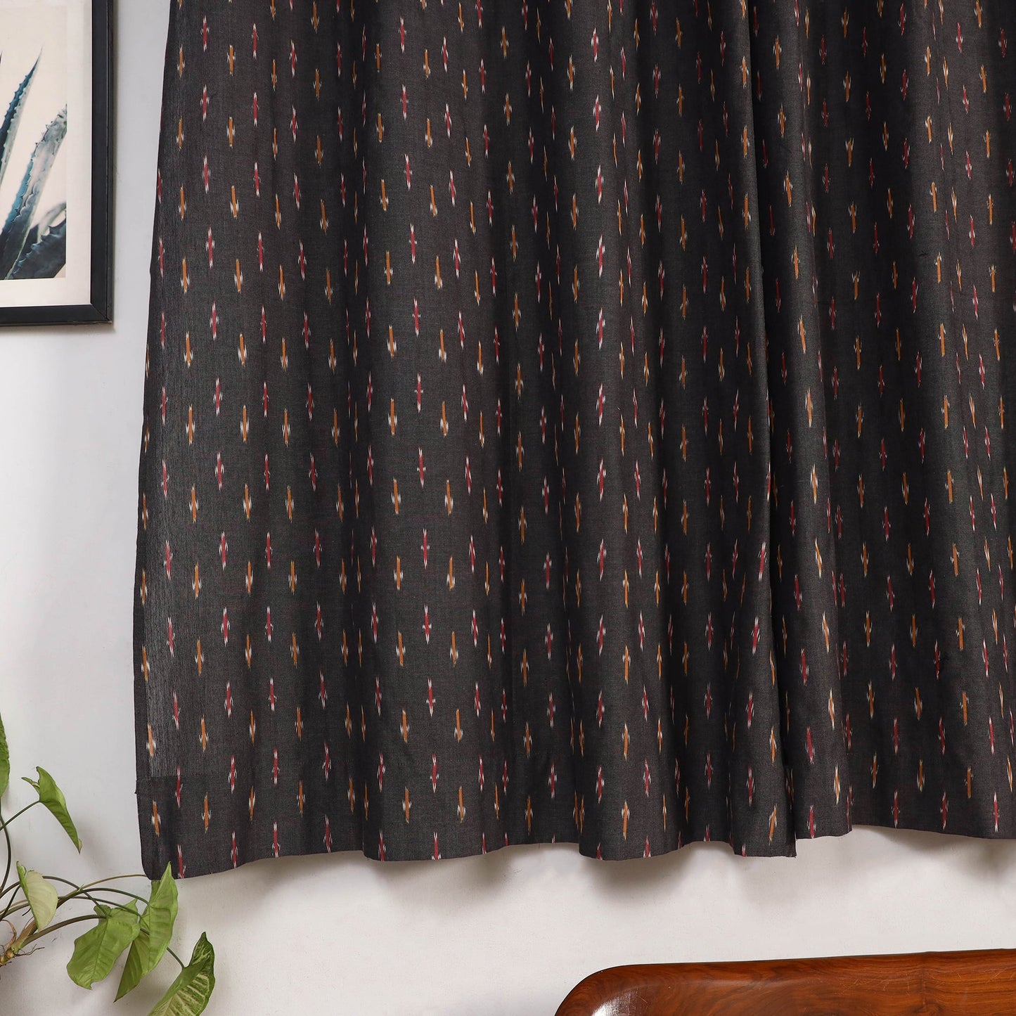 Black - cotton window pochampally ikat curtain (5 x 3 feet)