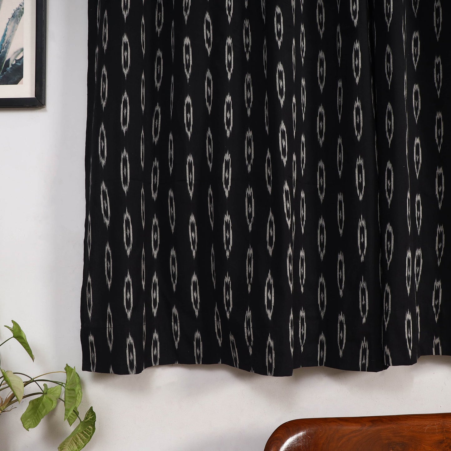 Black - cotton window pochampally ikat curtain (5 x 3 feet)