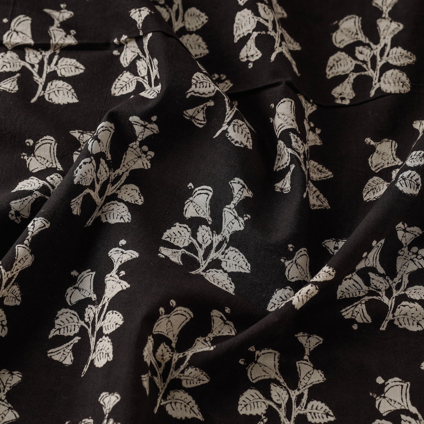 Black Traditional Bagru Print Fabric from Rajasthan