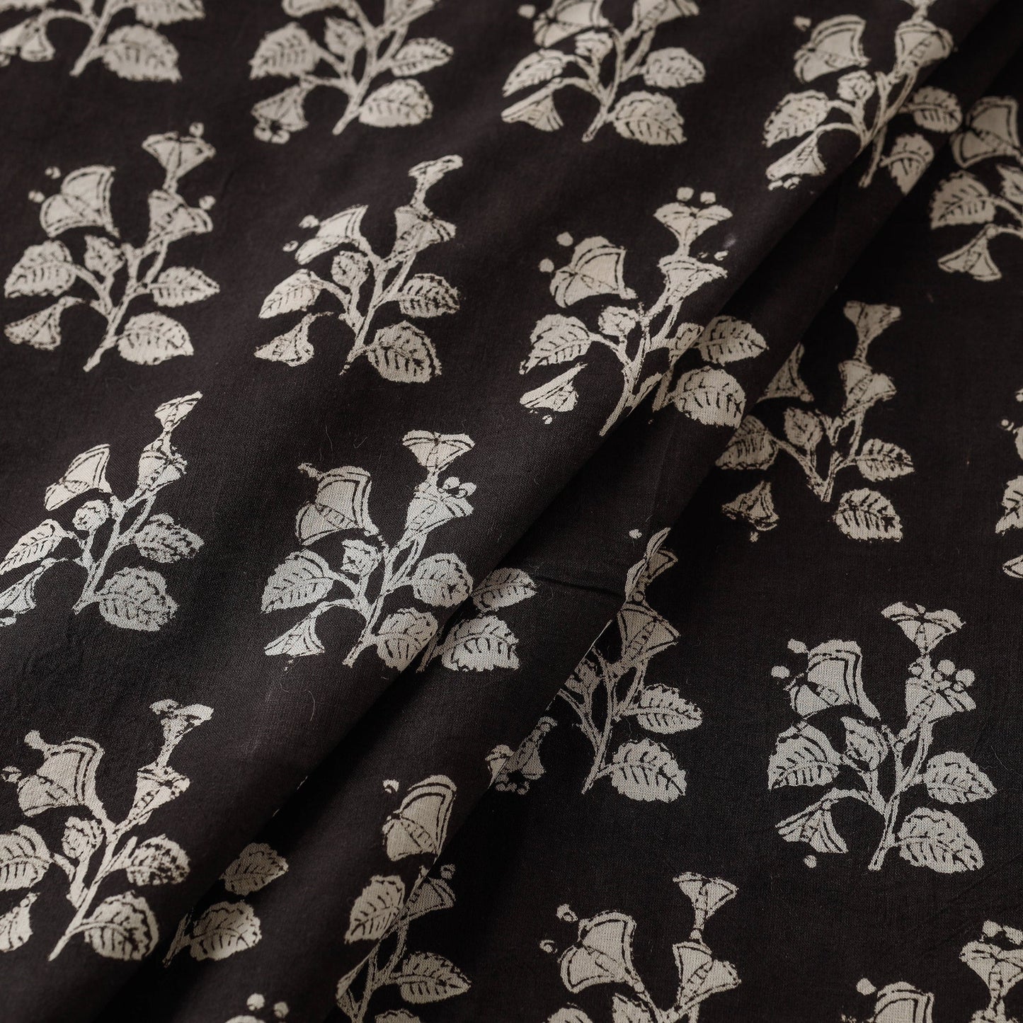 Black Traditional Bagru Print Fabric from Rajasthan