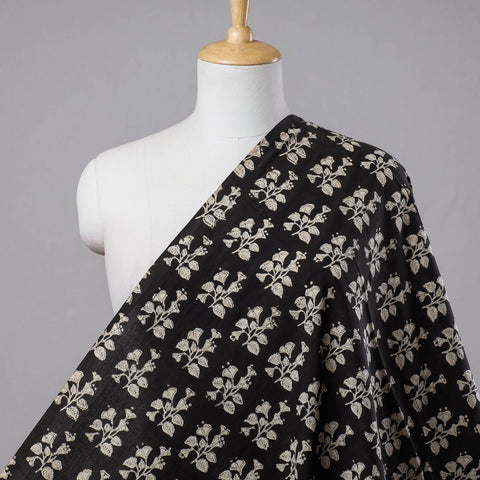 Black Traditional Bagru Print Fabric from Rajasthan