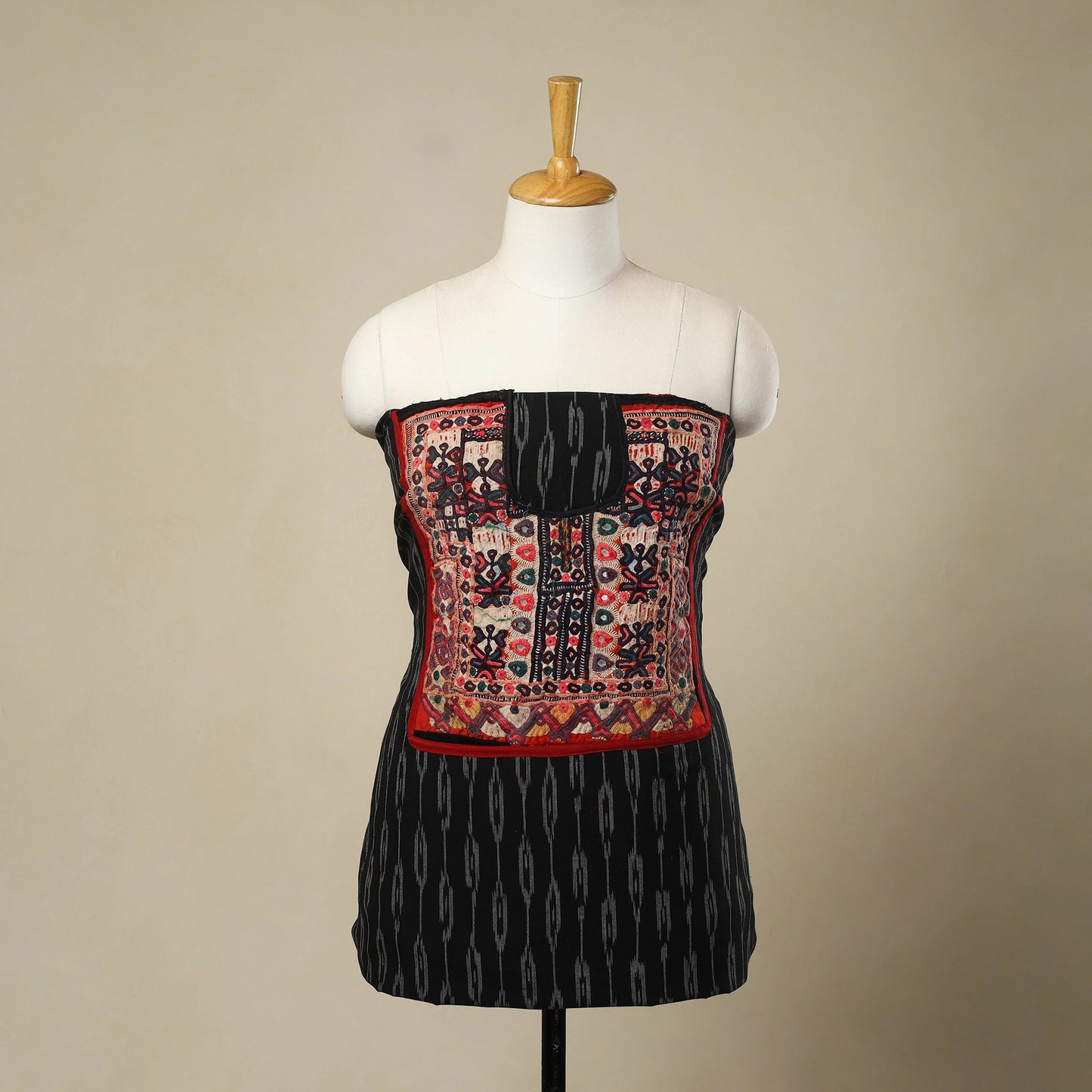 Buy Black Desert Thread Embroidery Ikat Kurta Material