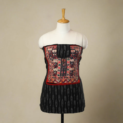 Buy Black Desert Thread Embroidery Ikat Kurta Material