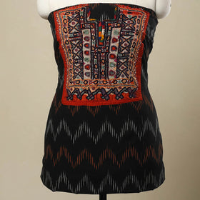 Buy Black Desert Thread Embroidery Ikat Kurta Material