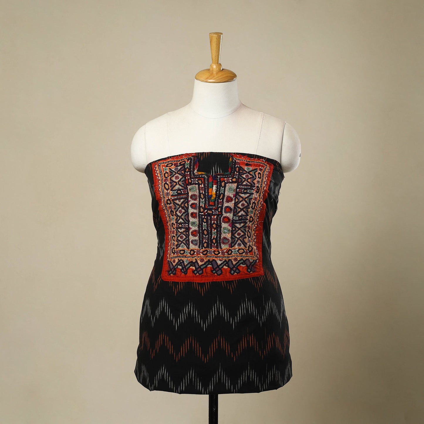 Buy Black Desert Thread Embroidery Ikat Kurta Material