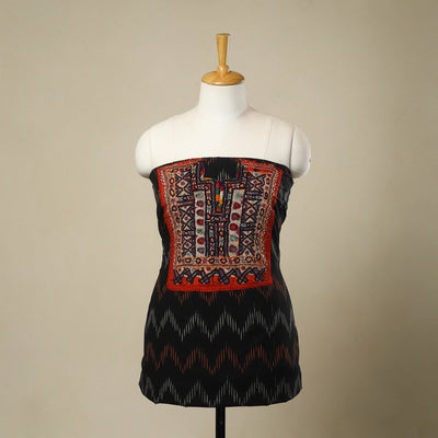 Buy Black Desert Thread Embroidery Ikat Kurta Material