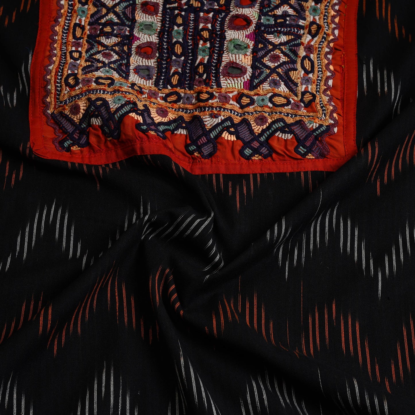Buy Black Desert Thread Embroidery Ikat Kurta Material