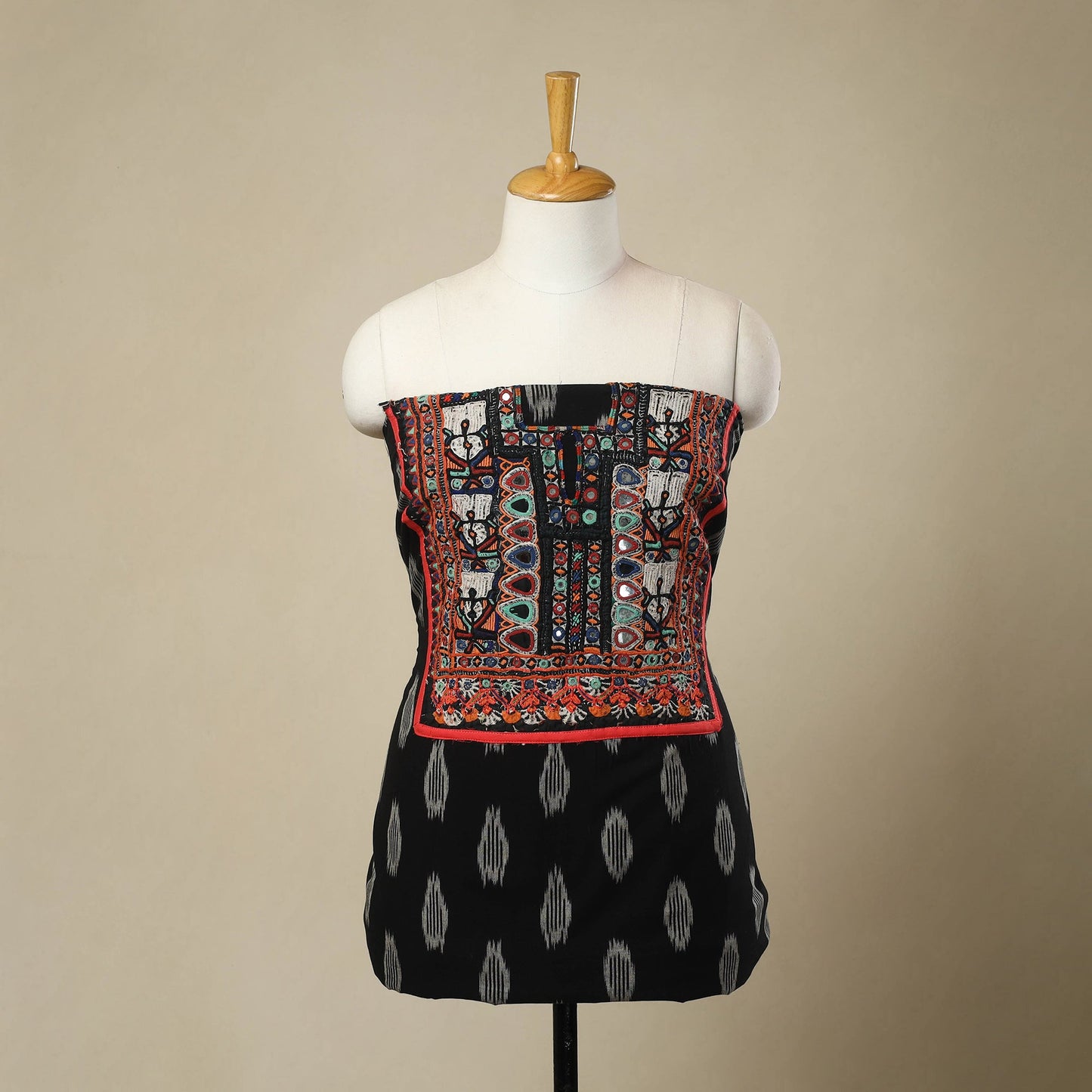 Buy Black Desert Thread Embroidery Ikat Kurta Material