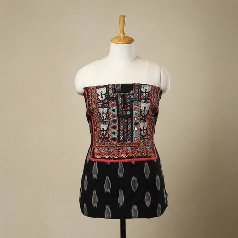 Buy Black Desert Thread Embroidery Ikat Kurta Material