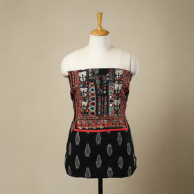 Buy Black Desert Thread Embroidery Ikat Kurta Material