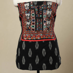 Buy Black Desert Thread Embroidery Ikat Kurta Material