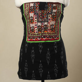 Buy Black Desert Thread Embroidery Ikat Kurta Material