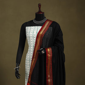 Black - dharwad cotton dupatta with zari border 06