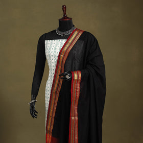 Black - dharwad cotton dupatta with zari border 12