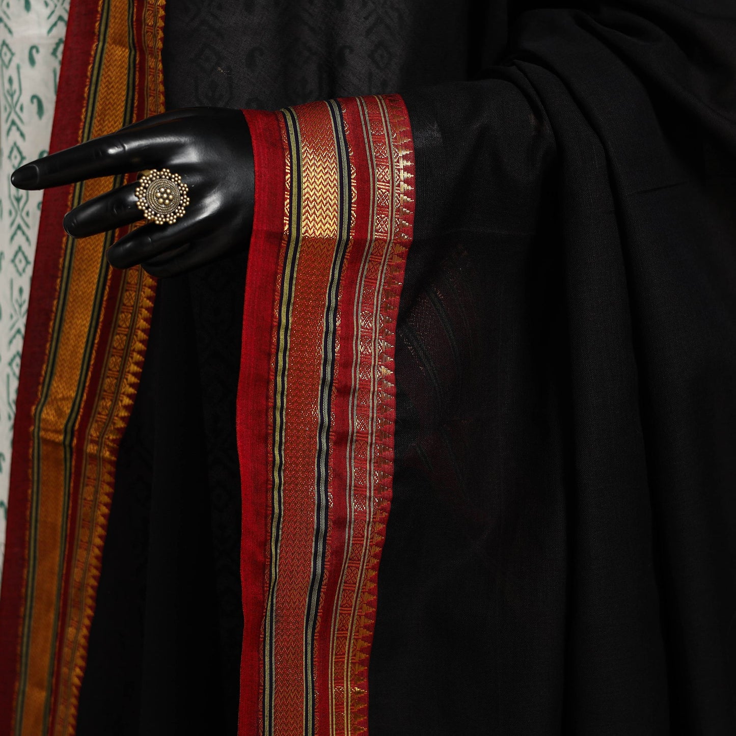 Black - dharwad cotton dupatta with zari border 12