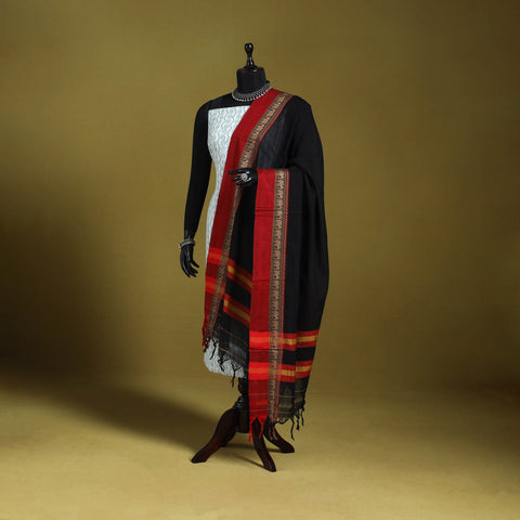 Black - dharwad cotton dupatta with zari border 54
