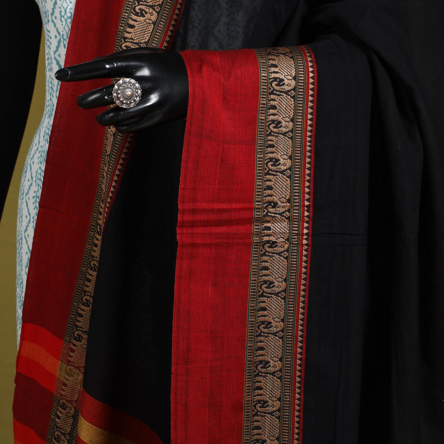Black - dharwad cotton dupatta with zari border 54