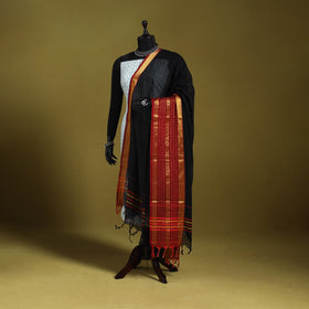 Black - dharwad cotton dupatta with zari border 66