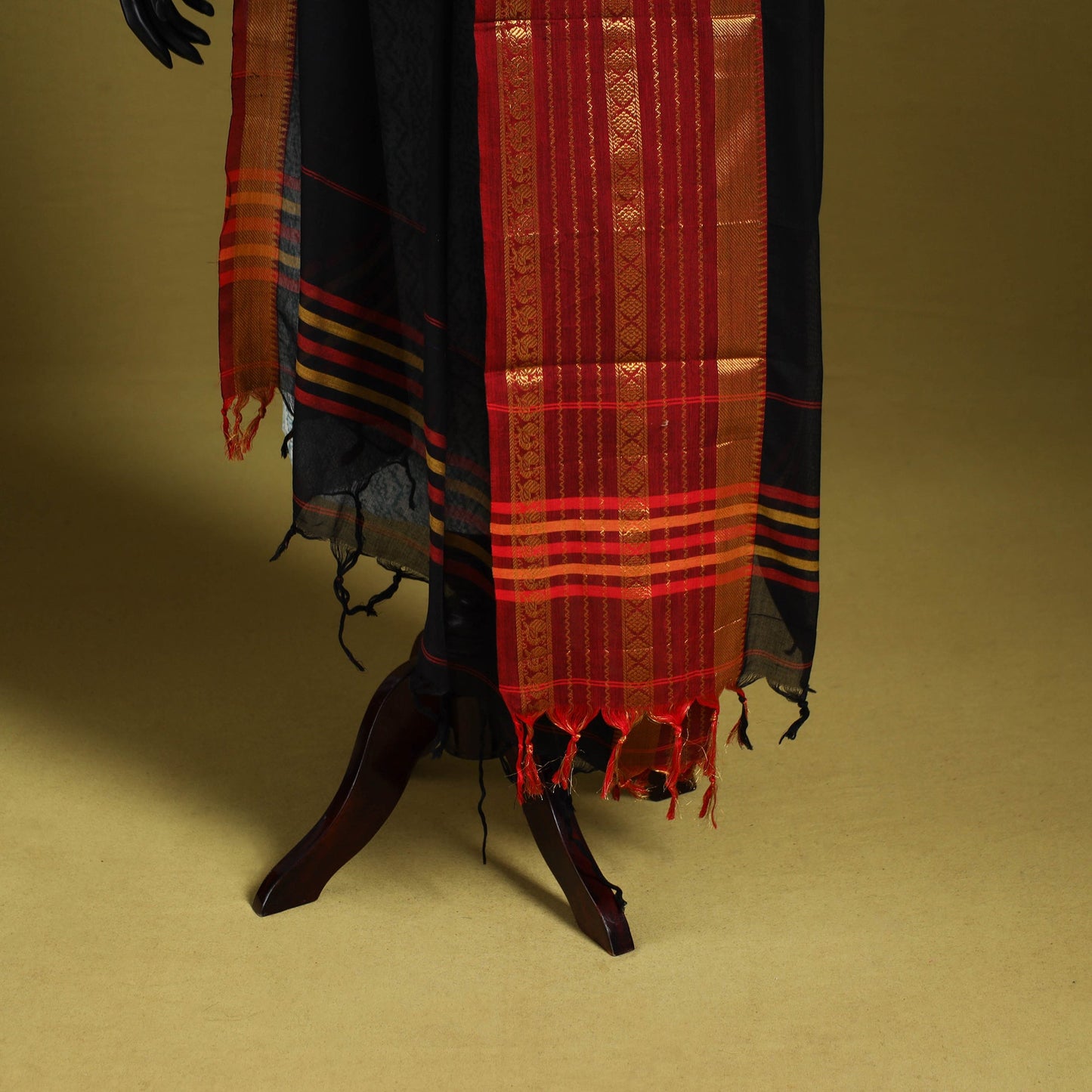 Black - dharwad cotton dupatta with zari border 66