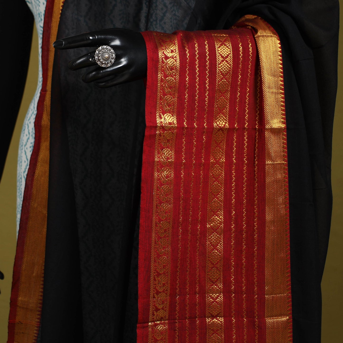 Black - dharwad cotton dupatta with zari border 66