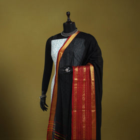 Black - dharwad cotton dupatta with zari border 66