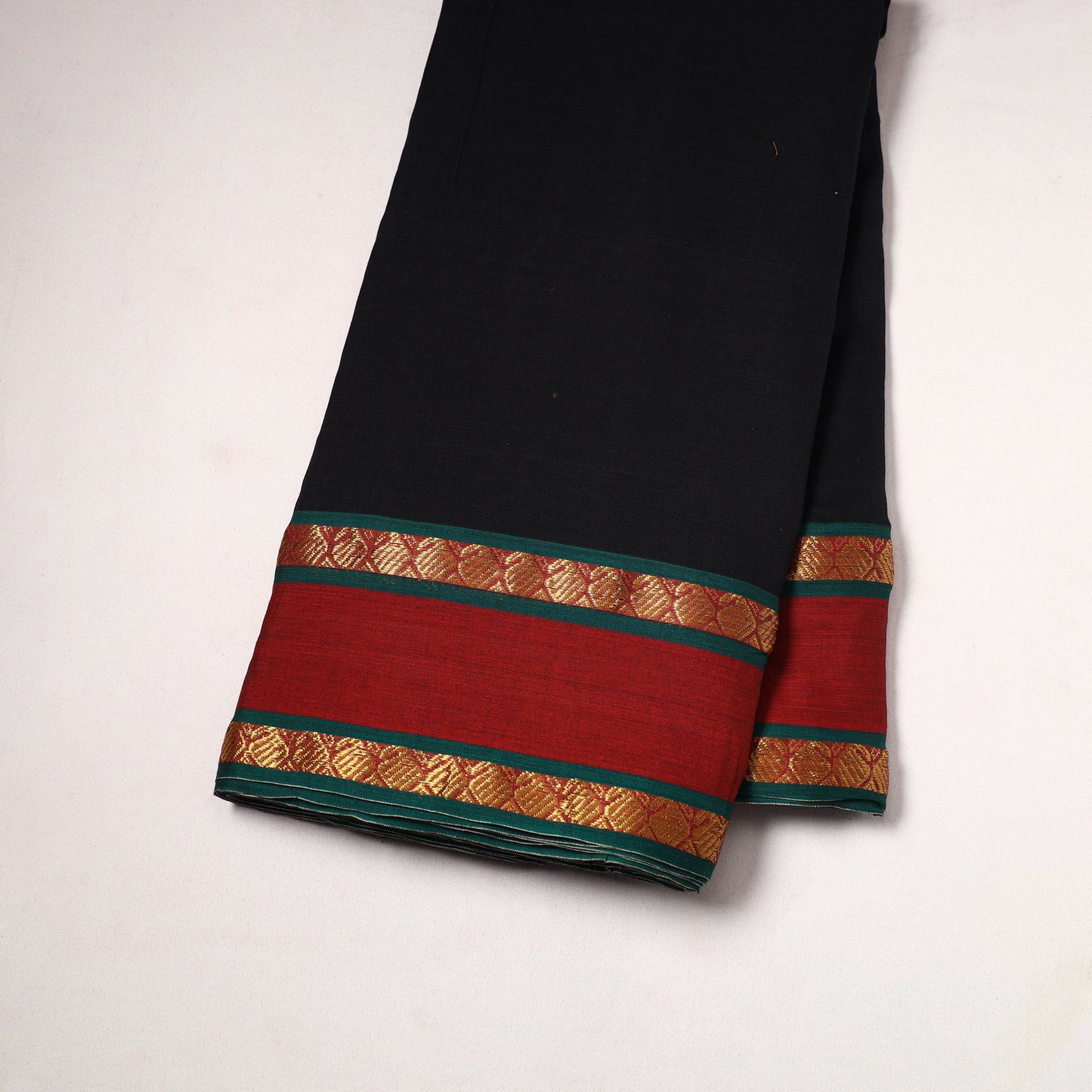 Black - dharwad cotton fabric with border 19 - handcrafted
