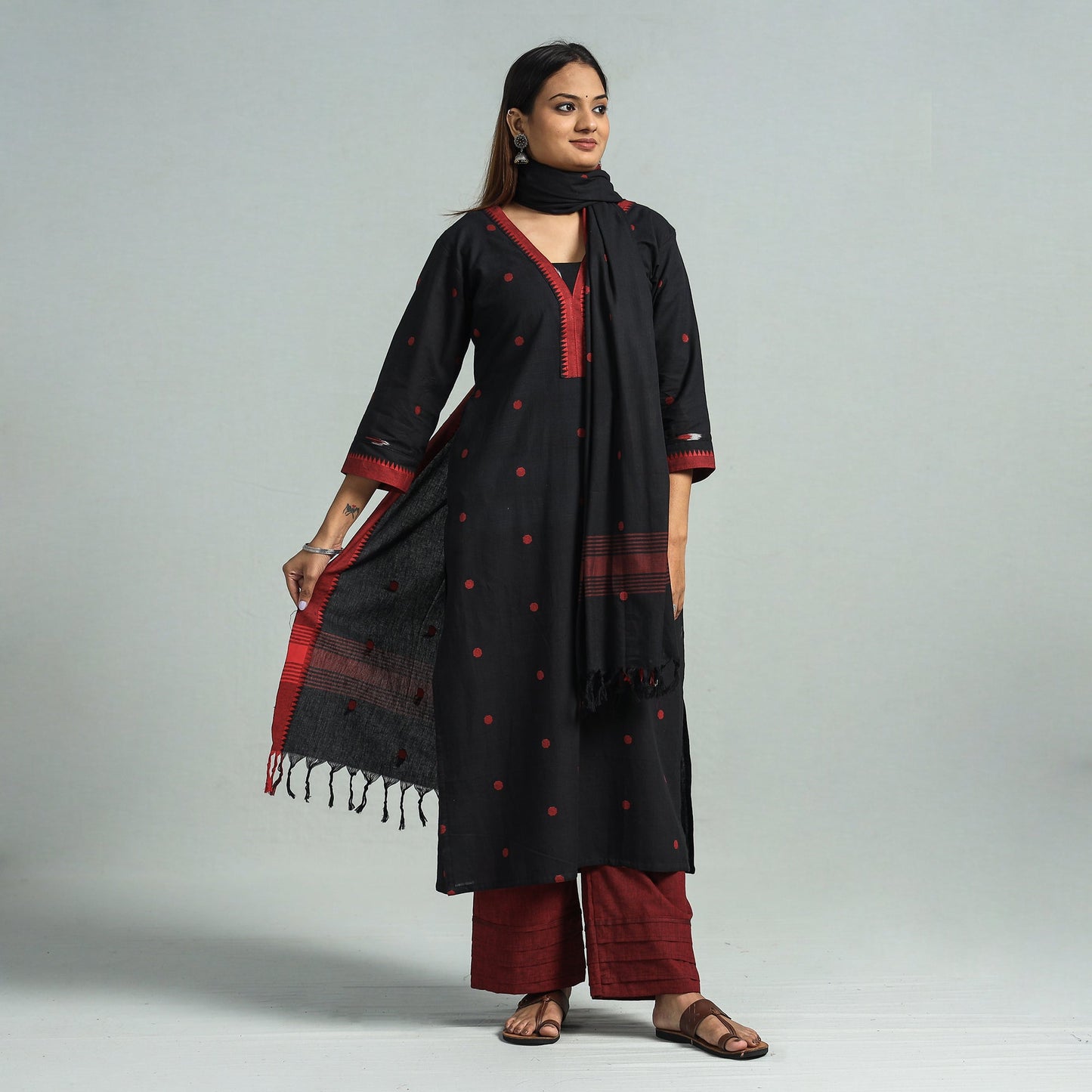 Black - dharwad cotton kurta with palazzo & dupatta set
