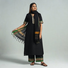 Black - dharwad cotton kurta with palazzo & dupatta set
