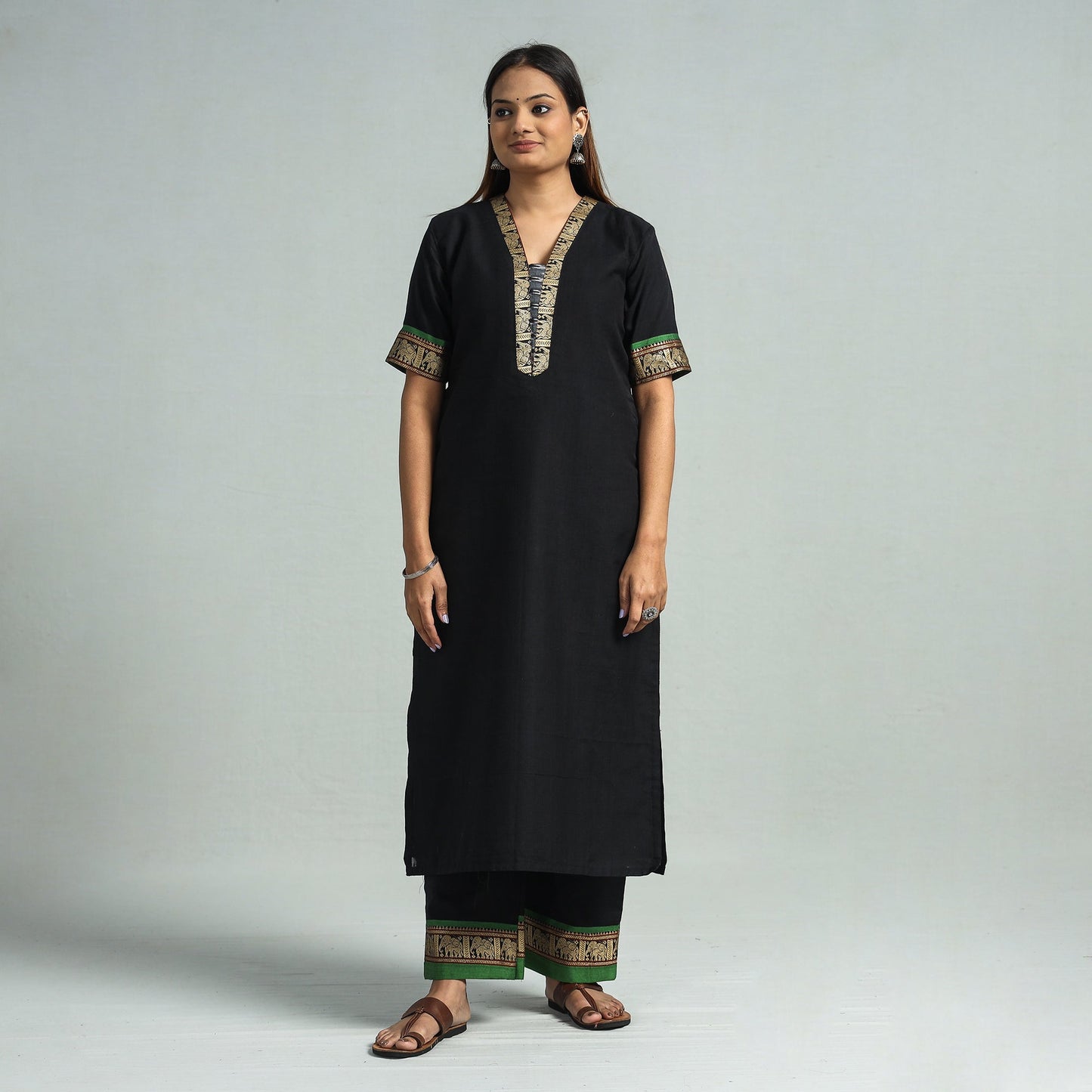 Black - dharwad cotton kurta with palazzo & dupatta set