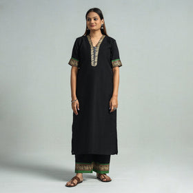 Black - dharwad cotton kurta with palazzo & dupatta set