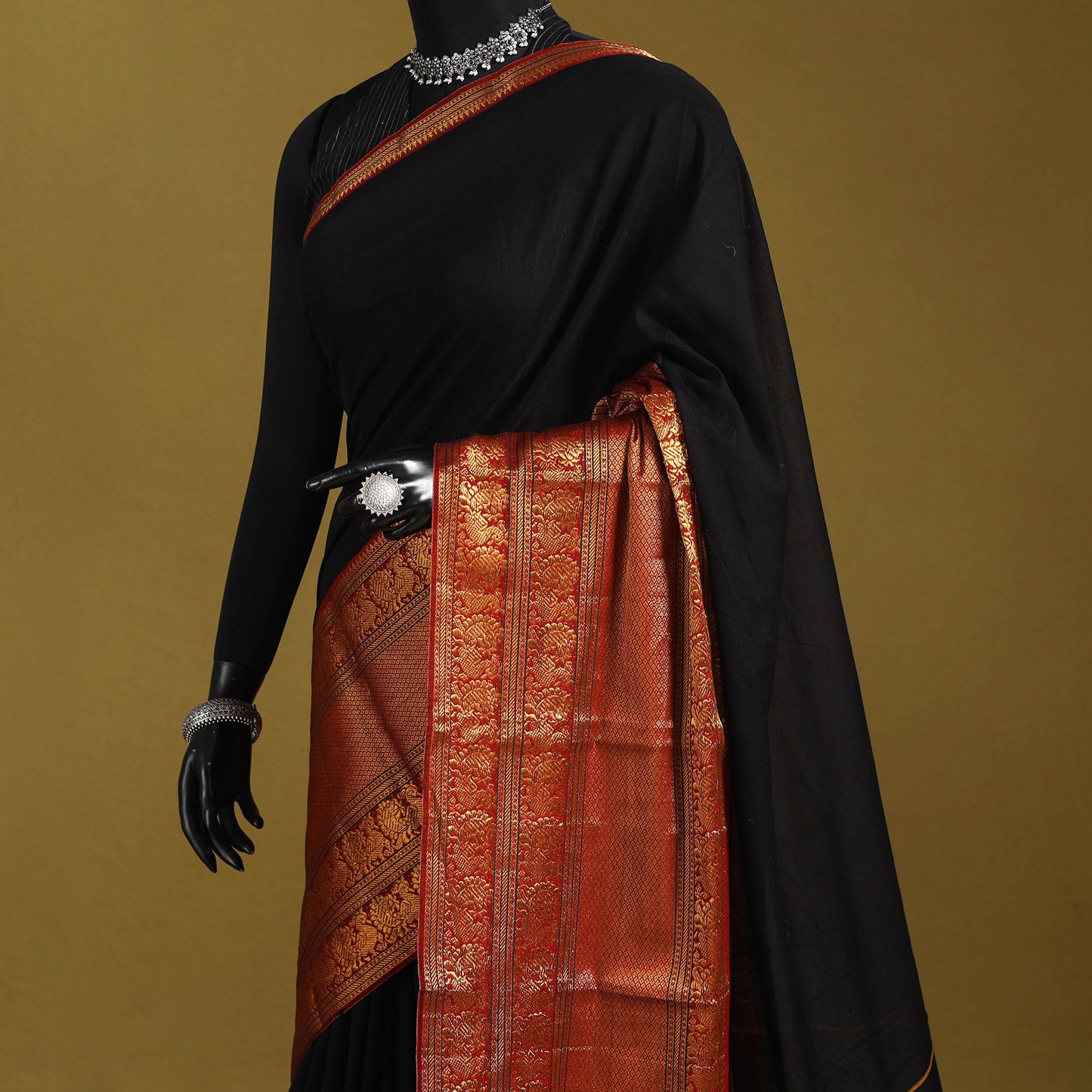 Black - dharwad cotton saree with border 03 - handcrafted