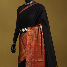 Black - dharwad cotton saree with border 03 - handcrafted