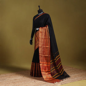 Black - dharwad cotton saree with border 03 - handcrafted