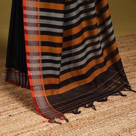 Black - dharwad cotton saree with border 10 - handcrafted