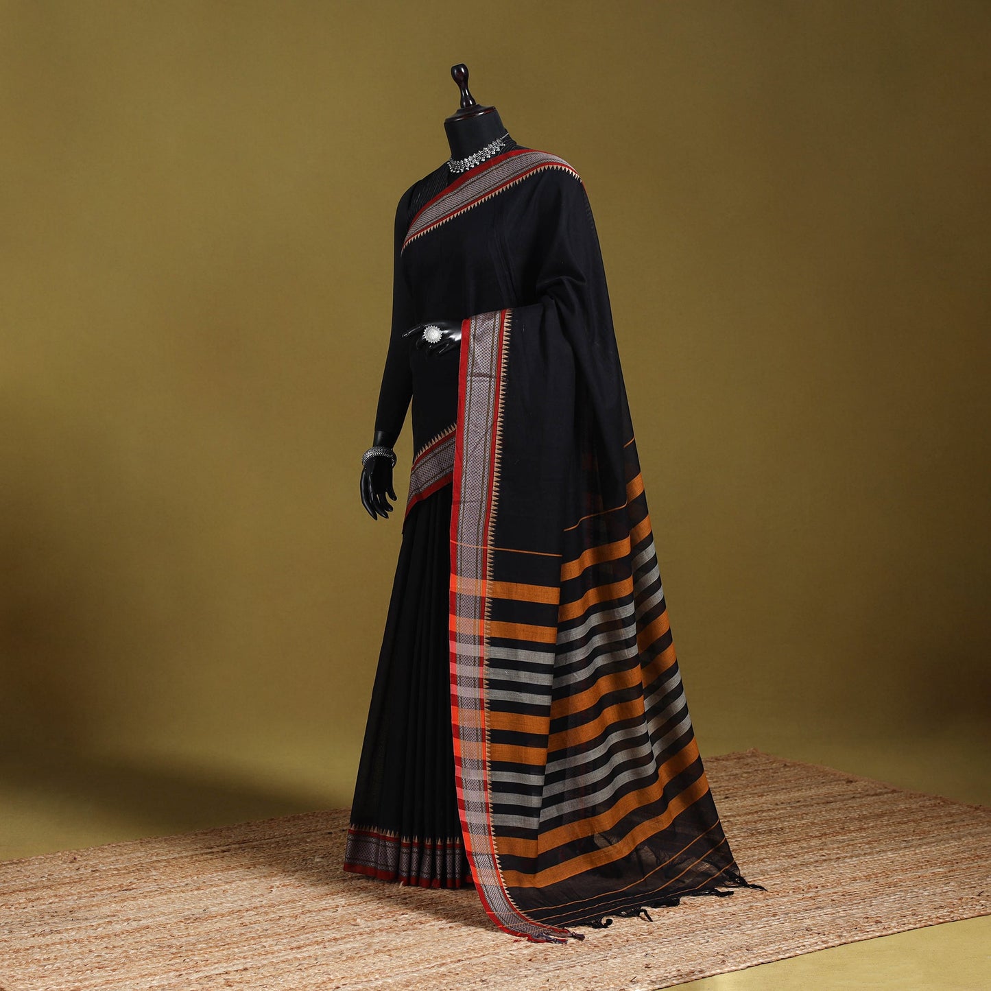 Black - dharwad cotton saree with border 10 - handcrafted
