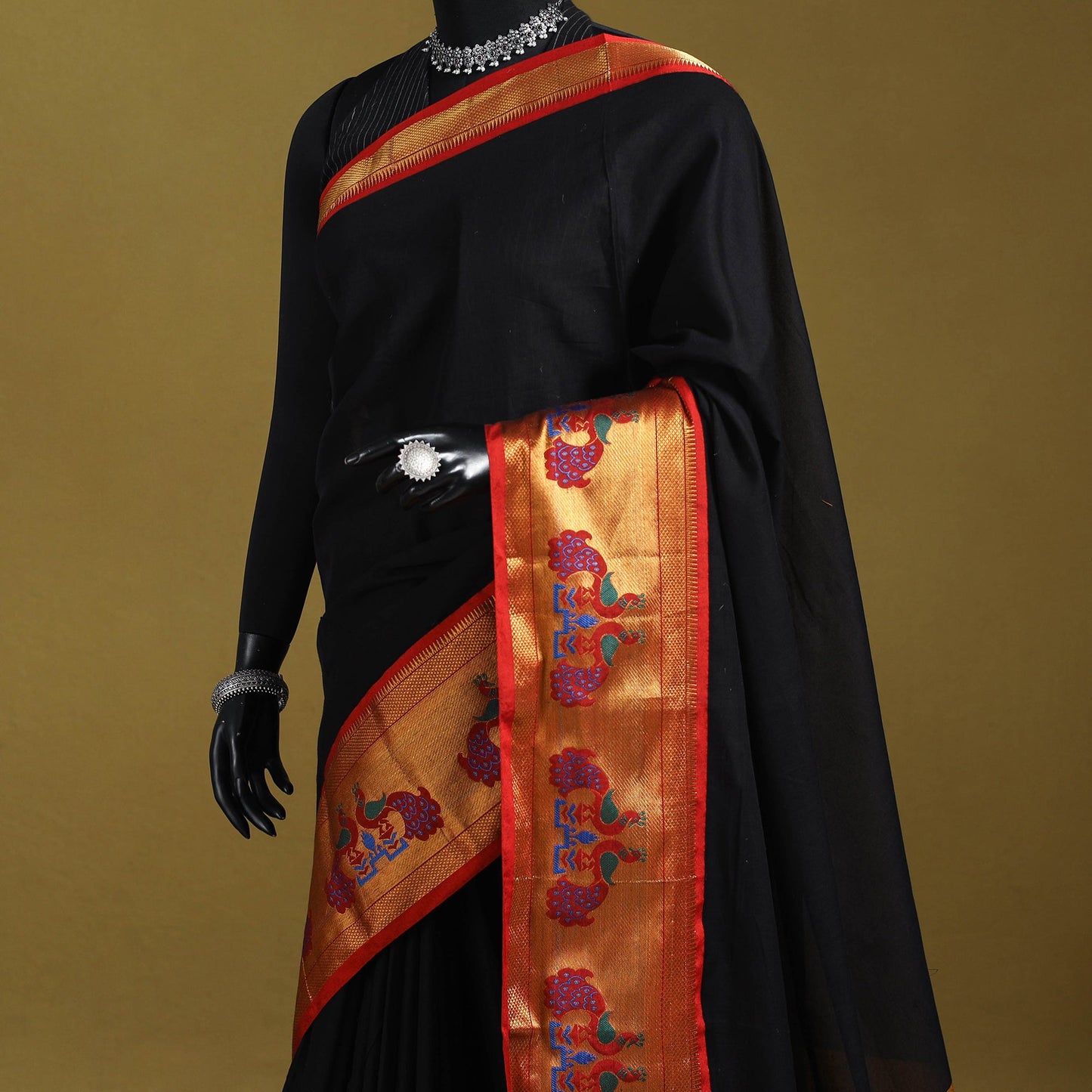 Black - dharwad cotton saree with border 13 - handcrafted