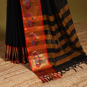 Black - dharwad cotton saree with border 13 - handcrafted