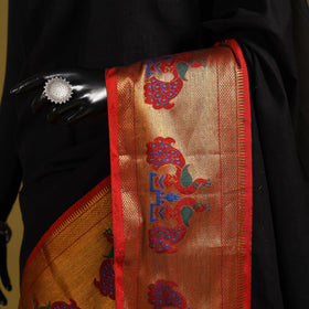 Black - dharwad cotton saree with border 13 - handcrafted