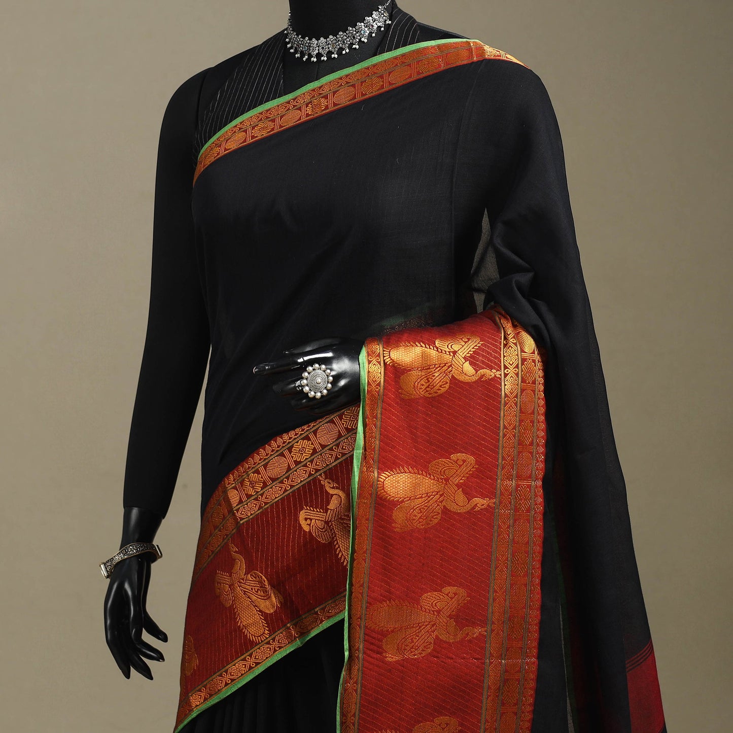 Black - dharwad cotton saree with border 14 - handcrafted