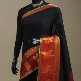 Black - dharwad cotton saree with border 14 - handcrafted