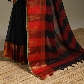 Black - dharwad cotton saree with border 14 - handcrafted