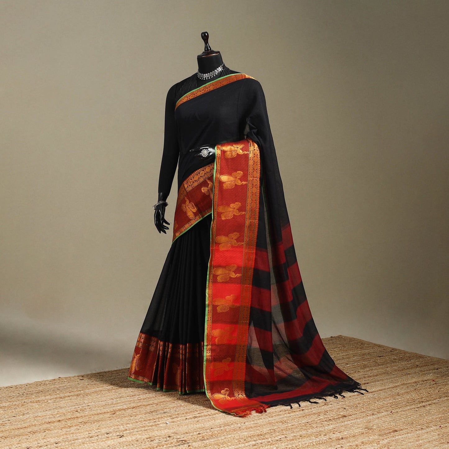 Black - dharwad cotton saree with border 14 - handcrafted