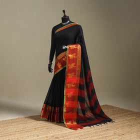 Black - dharwad cotton saree with border 14 - handcrafted
