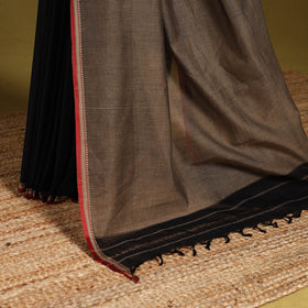 Black - dharwad cotton saree with border 18 - handcrafted