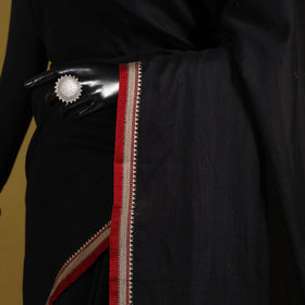 Black - dharwad cotton saree with border 18 - handcrafted