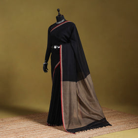 Black - dharwad cotton saree with border 18 - handcrafted