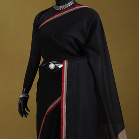 Black - dharwad cotton saree with border 18 - handcrafted